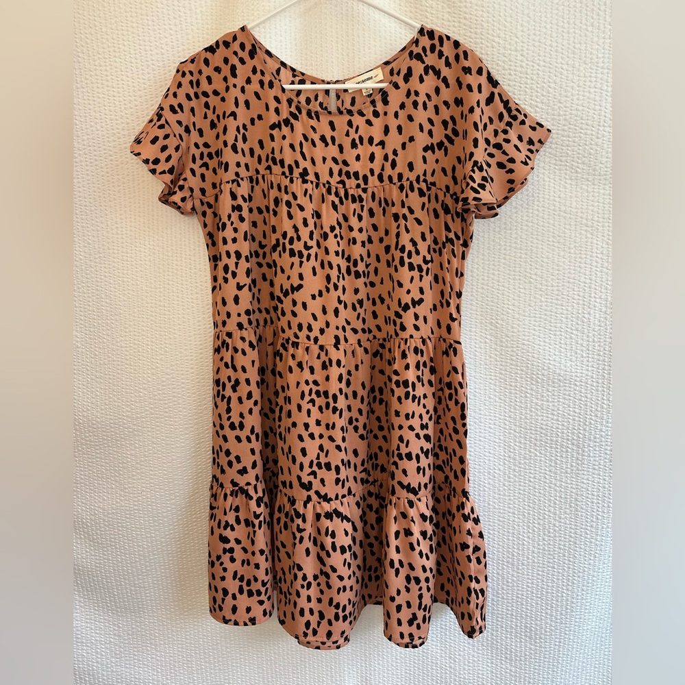 ee:some Rosewood Leopard Print Babydoll Dress Women’s Small NWT Short Sleeve